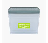 Wham Clip 3 x 62L Rectangular Stackable Plastic Storage Boxes with Lids | Ideal for Home, Office, Toys & More | Storage Containers with Clip Locks | Made in UK - Clear/Green Milieu