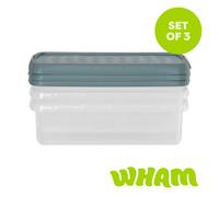 Wham Clip 3 X 7L Rectangular Plastic Storage Boxes With Clip Lock Lids. Ideal For Home, Office, Toys & More - Clear/green Milieu