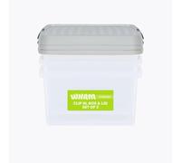 Wham Clip 3 x 9L Square Stackable Plastic Storage Boxes with Lids | Ideal for Home, Office, Toys & More | Storage Containers with Clip Locks | Made in UK - Clear/Stone
