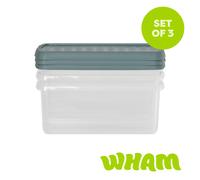 Wham Clip 3x 10.5L Rectangular Plastic Storage Boxes with Clip Lock Lids in Green Wham Green