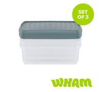Wham Clip 3X 13.2L Square Plastic Storage Boxes With Clip Lock Lids. Ideal For Home, Office, Toys & More - Clear/green Milieu