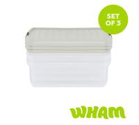 Wham Clip 3x 13.2L Square Plastic Storage Boxes with Clip Lock Lids in Stone Wham Stone