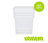 Wham Clip 3x 14L Square Plastic Storage Boxes with Clip Lock Lids in Clear Wham Clear