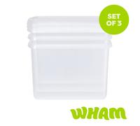 Wham Clip 3x 21.5L Rectangular Plastic Storage Boxes with Clip Lock Lids in Clear Wham Clear