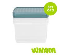 Wham Clip 3x 25.5L Square Plastic Storage Boxes with Clip Lock Lids in Green Wham Green