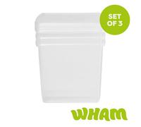 Wham Clip 3x 37L Square Plastic Storage Boxes with Clip Lock Lids in Clear Wham Clear
