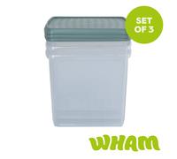 Wham Clip 3x 37L Square Plastic Storage Boxes with Clip Lock Lids in Green Wham Green