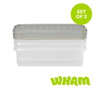 Wham Clip 3x 7L Rectangular Plastic Storage Boxes with Clip Lock Lid in Stone Wham Stone