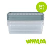 Wham Clip 3x 8.5L Rectangular Plastic Storage Boxes with Clip Lock Lids in Green Wham Green
