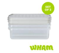 Wham Clip 3x 8.5L Rectangular Plastic Storage Boxes with Clip Lock Lids in Stone Wham Stone