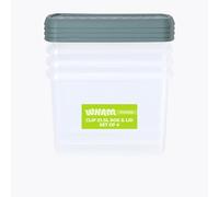 Wham Clip 21.5L Clear Green Milieu and Stone Rectangular Storage Box with Lid 4 Pack