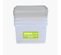 Wham Clip 4 x 25.5L Square Stackable Plastic Storage Boxes with Lids | Ideal for Home, Office, Toys & More | Storage Containers with Clip Locks | Made in UK - Clear/Stone