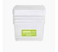 Wham Clip 4X 25.5L Square Plastic Storage Boxes With Clip Lock Lids. Ideal For Home, Office, Toys & More - Clear/clear