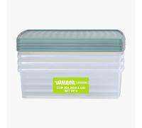 Wham Clip 4 x 30L Rectangular Stackable Plastic Storage Boxes with Lids | Ideal for Home, Office, Toys & More | Storage Containers with Clip Locks | Made in UK - Clear/Green Milieu