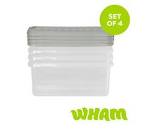 Wham Clip 4X 10.5L Rectangular Plastic Storage Boxes With Clip Lock Lids. Ideal For Home, Office, Toys & More - Clear/stone