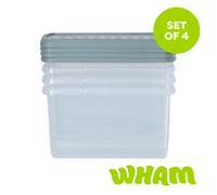 Wham Clip 14L Clear Green Milieu and Stone Rectangular Storage Box with Lid 4 Pack