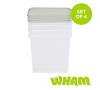 Wham Clip 14L Clear Stone and Slate Grey Square Storage Box with Lid 4 Pack