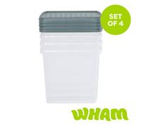 Wham Clip 14L Clear Green Milieu and Stone Square Storage Box with Lid 4 Pack