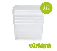 Wham Clip 25.5L Clear Square Storage Box with Lid 4 Pack