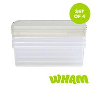 Wham Clip 30L Clear Stone and Slate Grey Square Rectangular Storage Box with Lid 4 Pack