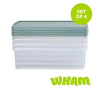 Wham Clip 4 x 30L Rectangular Stackable Plastic Storage Boxes with Lids | Ideal for Home, Office, Toys & More | Storage Containers with Clip Locks | Made in UK - Clear/Green Milieu