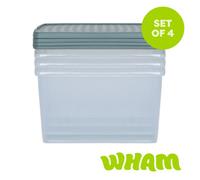 Wham Clip 4X 62L Rectangular Plastic Storage Boxes With Clip Lock Lids. Ideal For Home, Office, Toys & More - Clear/green Milieu