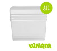 Wham Clip 4X 62L Rectangular Plastic Storage Boxes With Clip Lock Lids. Ideal For Home, Office, Toys & More - Clear/clear