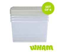 Wham Clip 4X 62L Rectangular Plastic Storage Boxes With Clip Lock Lids. Ideal For Home, Office, Toys & More - Clear/stone