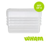 Wham Clip 4 x 8.5L Rectangular Stackable Plastic Storage Boxes with Lids | Ideal for Home, Office, Toys & More | Storage Containers with Clip Locks | Made in UK - Clear/Clear