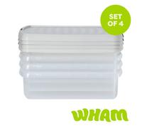 Wham Clip 4X 8.5L Rectangular Plastic Storage Boxes With Clip Lock Lids. Ideal For Home, Office, Toys & More - Clear/stone