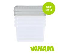Wham 4x 9.01 9L Square Clip Box & Lid Clear/Stone/Slate Grey, none