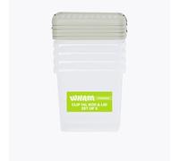 Wham Clip 5 x 14L Square Stackable Plastic Storage Boxes with Lids | Ideal for Home, Office, Toys & More | Storage Containers with Clip Locks | Made in UK - Clear/Stone