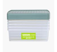 Wham Clip 5 x 30L Rectangular Stackable Plastic Storage Boxes with Lids | Ideal for Home, Office, Toys & More | Storage Containers with Clip Locks | Made in UK - Clear/Green Milieu