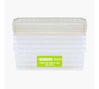 Wham Clip 5X 30L Rectangular Plastic Storage Boxes With Clip Lock Lids. Ideal For Home, Office, Toys & More - Clear/stone