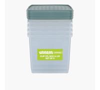 Wham Clip 5 x 37L Square Stackable Plastic Storage Boxes with Lids | Ideal for Home, Office, Toys & More | Storage Containers with Clip Locks | Made in UK - Clear/Green Milieu