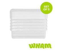 Wham Clip 5 X 7L Rectangular Plastic Storage Boxes With Clip Lock Lids. Ideal For Home, Office, Toys & More - Clear/clear