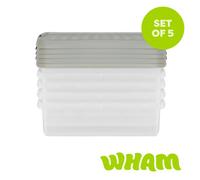 Wham Clip 5 X 7L Rectangular Plastic Storage Boxes With Clip Lock Lids. Ideal For Home, Office, Toys & More - Clear/stone