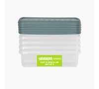 Wham Clip 5 x 7L Rectangular Stackable Plastic Storage Boxes with Lids | Ideal for Home, Office, Toys & More | Storage Containers with Clip Locks | Made in UK - Clear/Green Milieu