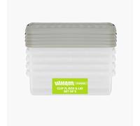 Wham Clip 5 X 7L Rectangular Plastic Storage Boxes With Clip Lock Lids. Ideal For Home, Office, Toys & More - Clear/stone