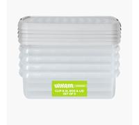 Wham Clip 5 x 8.5L Rectangular Stackable Plastic Storage Boxes with Lids | Ideal for Home, Office, Toys & More | Storage Containers with Clip Locks | Made in UK - Clear/Stone