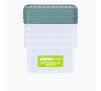 Wham Clip 5 x 9L Square Stackable Plastic Storage Boxes with Lids | Ideal for Home, Office, Toys & More | Storage Containers with Clip Locks | Made in UK - Clear/Green Milieu