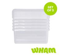 Wham Clip 5 x 10.5L Rectangular Stackable Plastic Storage Boxes with Lids | Ideal for Home, Office, Toys & More | Storage Containers with Clip Locks | Made in UK - Clear/Clear