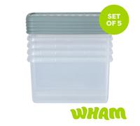 Wham Clip 5X 14L Rectangular Plastic Storage Boxes With Clip Lock Lids. Ideal For Home, Office, Toys & More - Clear/green Milieu