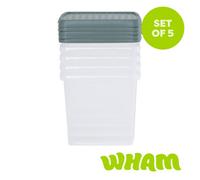 Wham Clip 5 x 14L Square Stackable Plastic Storage Boxes with Lids | Ideal for Home, Office, Toys & More | Storage Containers with Clip Locks | Made in UK - Clear/Green Milieu