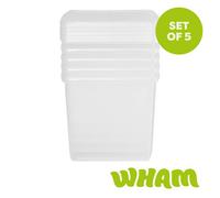 Wham Clip 5X 37L Square Plastic Storage Boxes With Clip Lock Lids. Ideal For Home, Office, Toys & More - Clear/clear