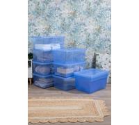 Wham Crystal 10 x 45L Stackable Plastic Storage Boxes with Lids Tint Lavender in Blue Wham Blue