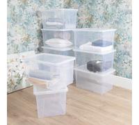 Wham Crystal 10x 60L Plastic Storage Boxes with Lids. Clear, Large, Strong (Pack of 10, 60 Litre) Made in the UK (Clear)