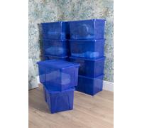 Wham Crystal 10 x 60L Stackable Plastic Storage Boxes with Lids in Blue Wham Blue