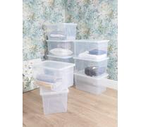Wham Crystal 10x 60L Plastic Storage Boxes with Lids. Clear, Large, Strong (Pack of 10, 60 Litre) Made in the UK (Clear)