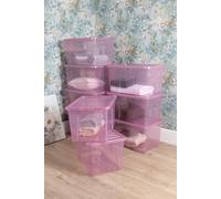 Wham Crystal 10 x 60L Stackable Plastic Storage Boxes with Lids in Pink Wham Pink